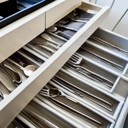 Image similar to a partially opened silverware drawer