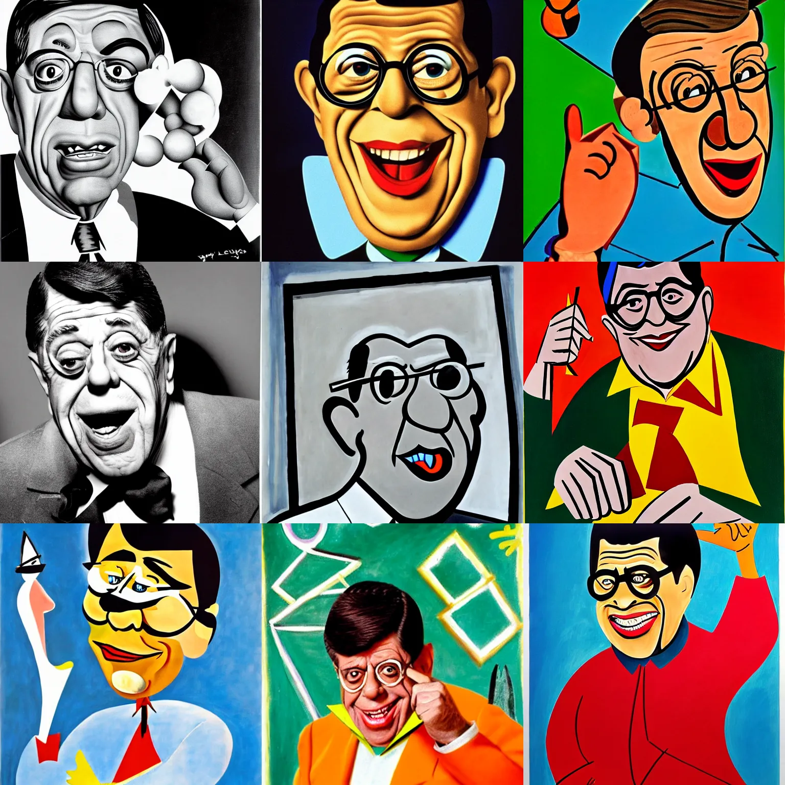 Prompt: Jerry Lewis as Nutty Professor by Pablo Picasso