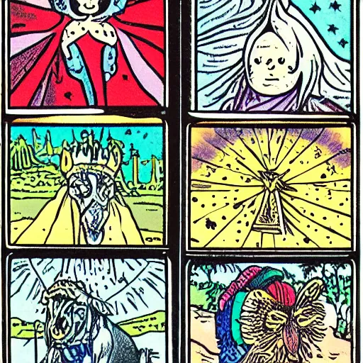 Prompt: Tommy Pickles in Rider-Waite tarot deck, style of Pamela “Pixie” Colman-Smith-n 9