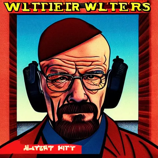 Image similar to walter white on a vintage hip hop album cover