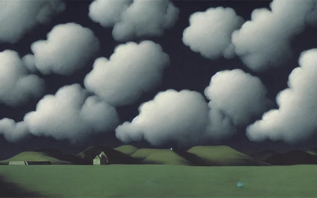 Image similar to dark clouds, detailed painting by rene magritte