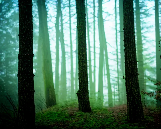 Prompt: a lomography photo of rumble between two sirenhead in foggy forest this morning, bokeh,