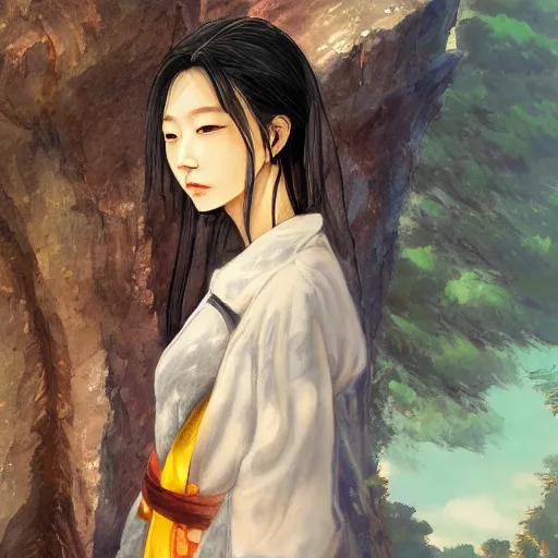 Prompt: a portrait of a character in a scenic environment by 奈良美智