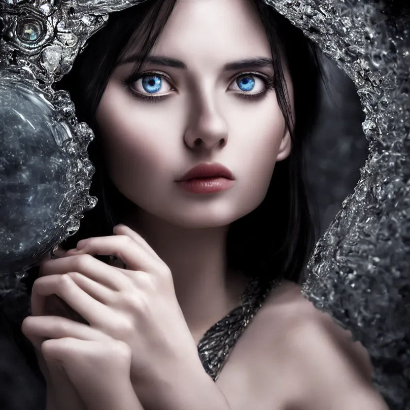 Prompt: most beautiful woman gazing into a crystyal ball she is holding, hyper attractive, seductive, very complex, hyper - maximalist, overdetailed, legendary cinematic, archetype with timeless beauty breathtaking eyes, highly intricate, realism, perspicious detail, photorealistic, lifelike, dslr 8 k, unbeatable coherency, sakimichan, deviantart