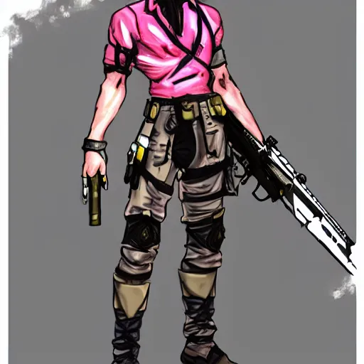 Image similar to Sundowner mercenary character from metal gear video game wearing a pink dress, male, trending on artstation