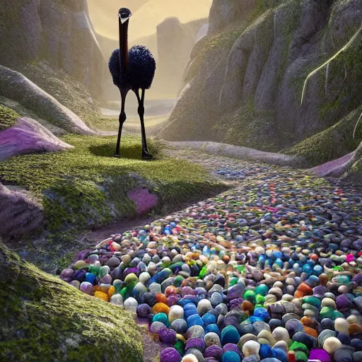 Image similar to beautiful matte painting ostrich made of marbles, trending on artstation, blender, unreal engine, concept art