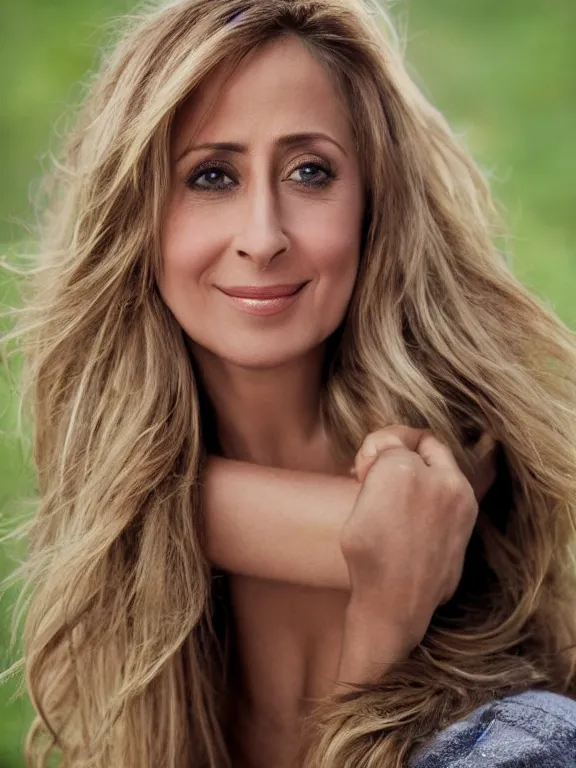 Image similar to 4K HD, high detail photograph, shot with Sigma f/ 4.2 , 250 mm sharp lens, shallow depth of field : (subject= Lara Fabian + subject detail= accurate body features, consistent, high detailed light refraction , high level texture render)