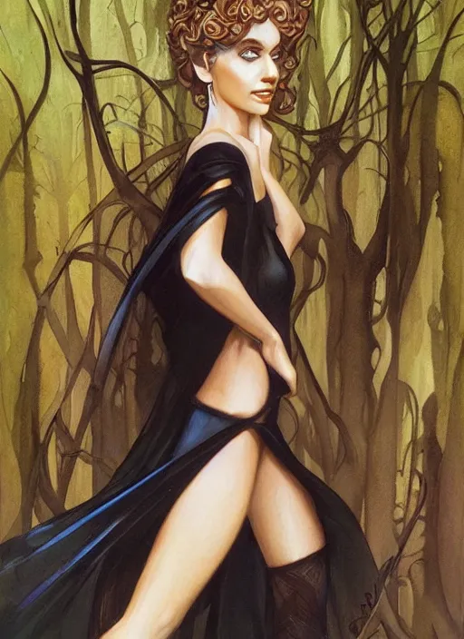 Prompt: portrait sylph princess, black iron crown, diamond shimmering dress, strong line, deep color, forest, beautiful! coherent! by boris vallejo, by brom