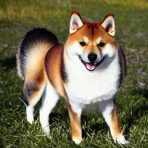 Image similar to crossbreed of a shiba inu and a norwegian forest cat, photo