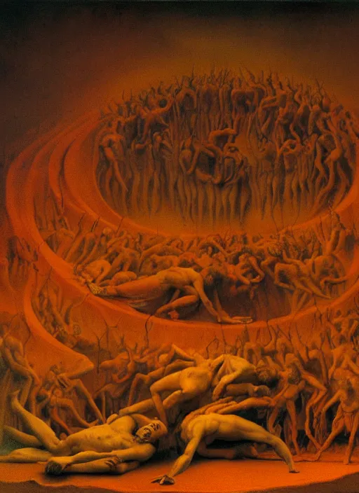 Image similar to the seventh circle of hell from dante's divine comedy. highly detailed painting by zdzisław beksinski and henry fuseli. 8 k