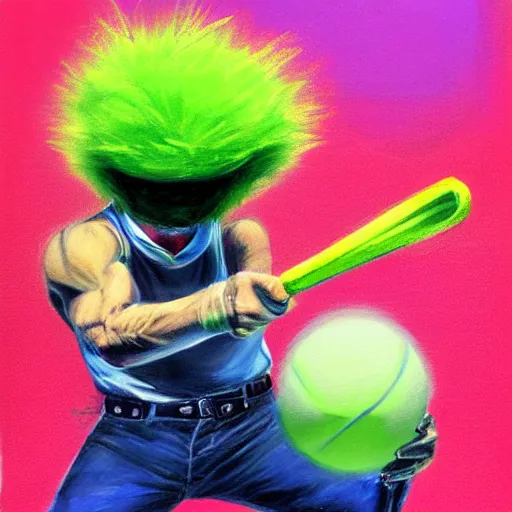 Image similar to a tennis ball monster ,tennis ball, colorful, final fantasy, digital art, fantasy, magic, trending on artstation, ultra detailed, professional illustration by Basil Gogos