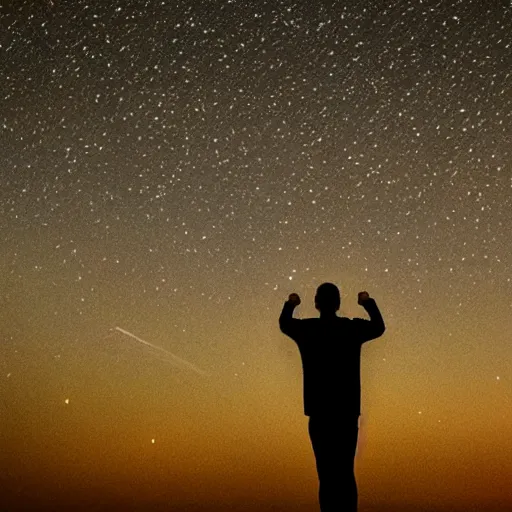 Image similar to man looking at the pattern with dots in the night sky