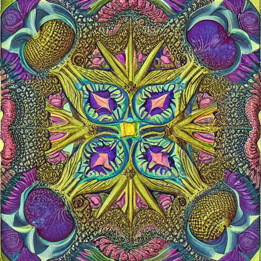 Image similar to highly detailed painting of a baroque pattern by ernst haeckel, by escher, islamic, bright pastel colors