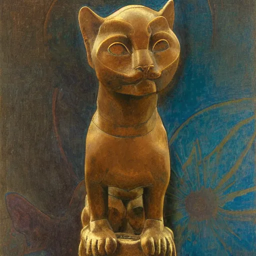 Image similar to masterpiece ancient bronze sculpture of a cat head, by annie swynnerton and diego rivera and nicholas roerich and jean delville and charlie bowater, symbolist, dramatic lighting, god rays, art brut, rich colors, smooth sharp focus, extremely detailed, adolf wolfli and ( donato giancola and bilibin )