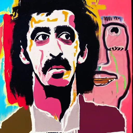 Prompt: frank zappa portrait painted by jean michel - basquiat