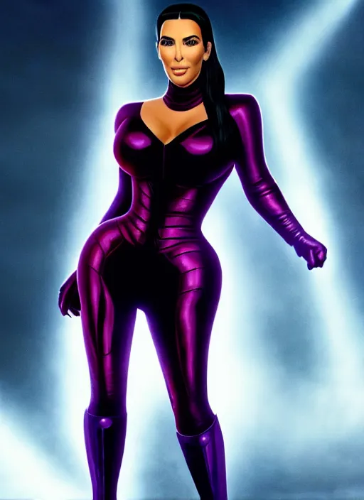 Prompt: kim kardashian as thanos, movie still, cinematic lighting, red camera, kevin feige