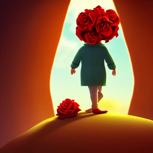 Prompt: the little prince with his rose illustration, bokeh, octane render, award winning