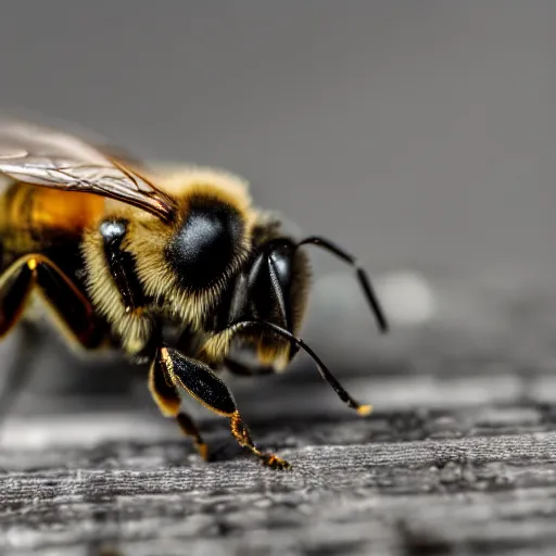 Image similar to macro photo of bee, from nature journal, 1 / 1 0 0 0 sec shutter, action photo, sigma 1 0 5 mm f 2. 8