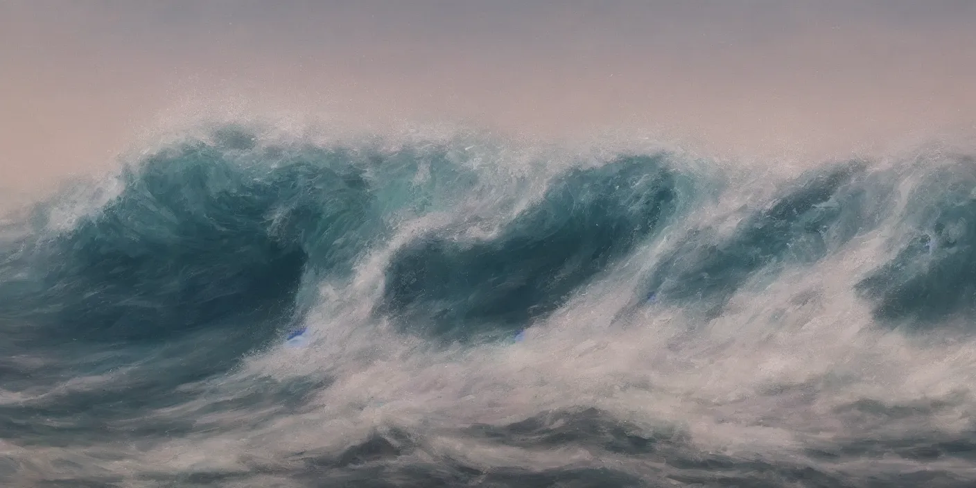 Prompt: a wave by Ben Wanat, cinematic lighting, detailed oil painting, hyperrealistic, 8k