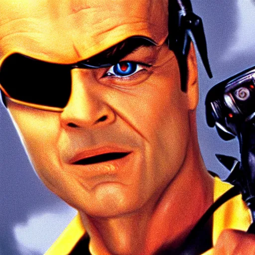 Image similar to Jack Nicholson plays Terminator mixed with Pikachu, horror film