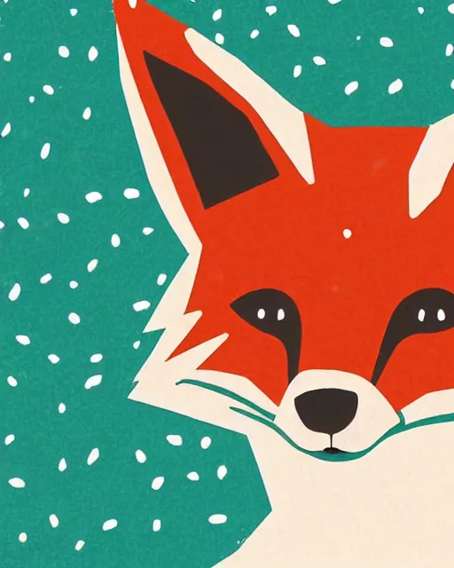 Prompt: stylized fox in minimal winter woodland scene. gouache style. threadless contest winner. greenscreen background. wide angle