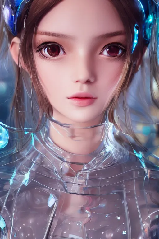 Prompt: classy elegant sophisticated very up close portrait of a cute dainty girl, cyber future loose transparent inflatable jacket, ultra detailed wire decoration ， digital art ， fantasy art by nixeu and guweiz and sam yang, sleek curves, intricate sharp focus, trending on artstation hq, deviantart, pinterest, unreal engine 5, 4 k uhd image