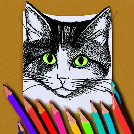 Prompt: cat coloring book page