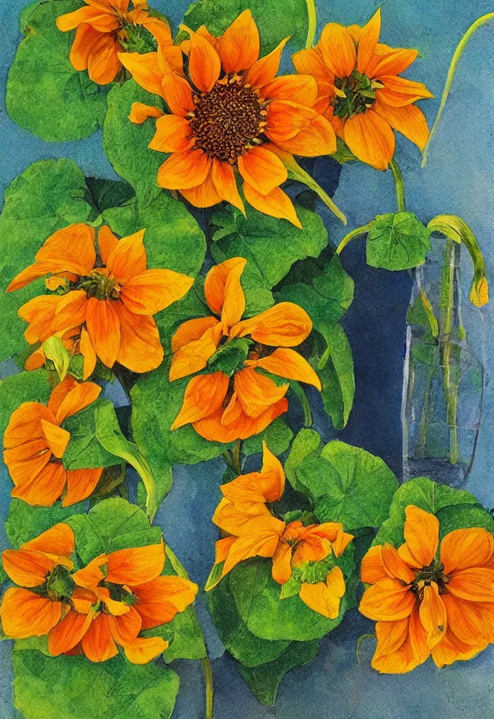 Prompt: contest winner, fine - artwork about sunflower and nasturtiums