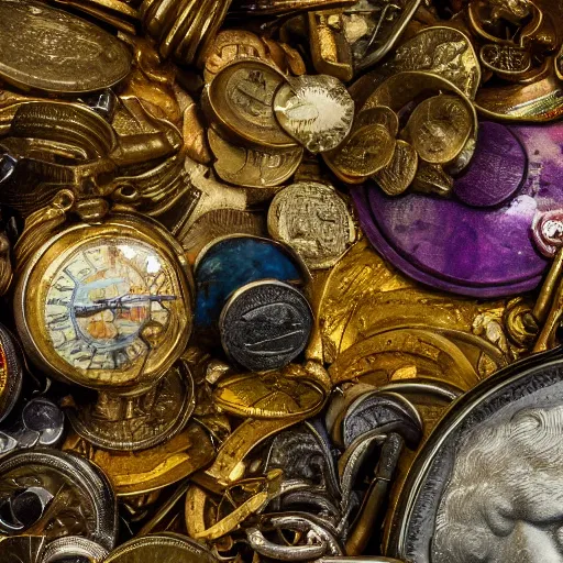 Prompt: A hoard filled with riches and treasure lost to time, ultra-high definition, 4K, museum quality photo