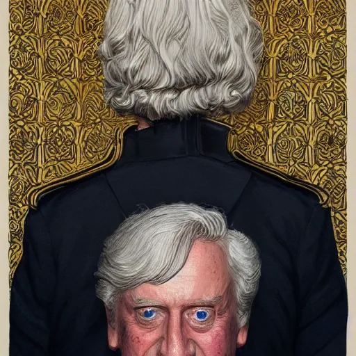 Image similar to Jimmy Saville being knighted by the Queen of England, detailed intricate ink illustration, happy atmosphere, detailed illustration, hd, 4k, digital art, overdetailed art, by greg rutkowski, by loish, complementing colors, Trending on artstation, movie poster style