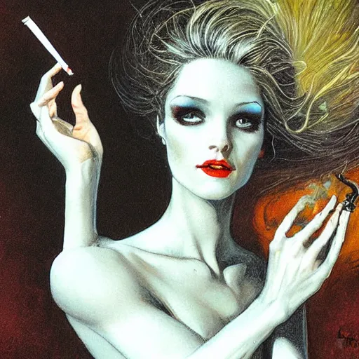 Prompt: fairy finds a cigarette, by gerald brom