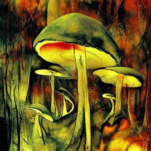 Image similar to psychedelic mushrooms dream, by dave mckean