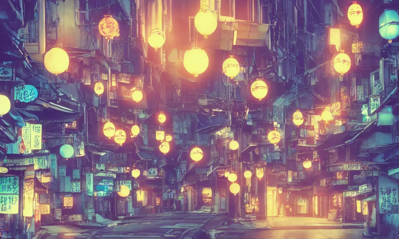 Image similar to A film still from a 1990s Sailor Moon cartoon featuring a moody street in Japan with a waterfall and lanterns, lofi aesthetic, golden hour, cinematic look, film grain, high detail, high resolution, 8k