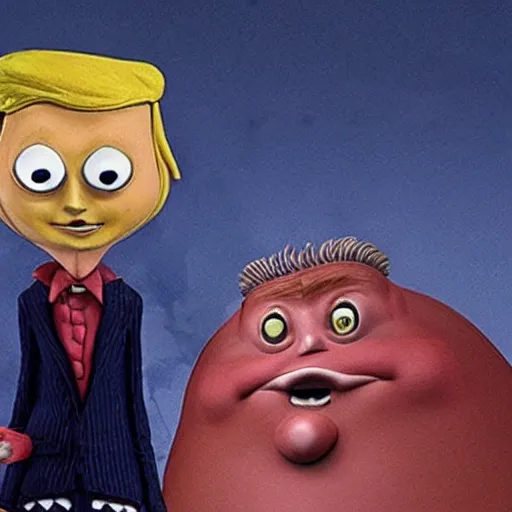 Image similar to donald trump in coraline, obese cartoon character