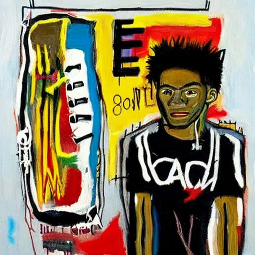 Image similar to basquiat oil painting of cyber balenciaga sneakers,