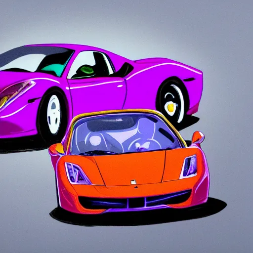 Image similar to monkey driving a purple Ferrari, photorealistic