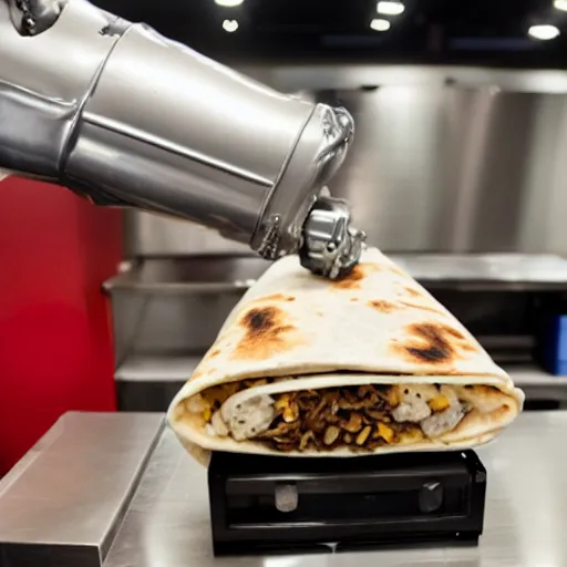 Image similar to a robot making a burrito at chipotle