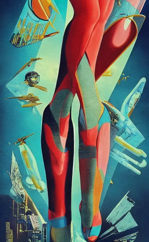 Image similar to retrofuturism movie poster, hd, giant killer socks