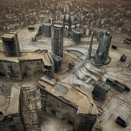 Image similar to post apocalyptic Moscow, extreme details