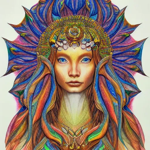 Image similar to Colored pencil art, Goddess Gaia, highly detailed, artstation, MasterPiece, Award-Winning, Caran d'Ache Luminance