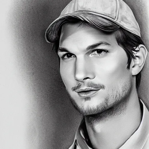 Image similar to matte drawing derogative detailed portrait of ashton kutcher