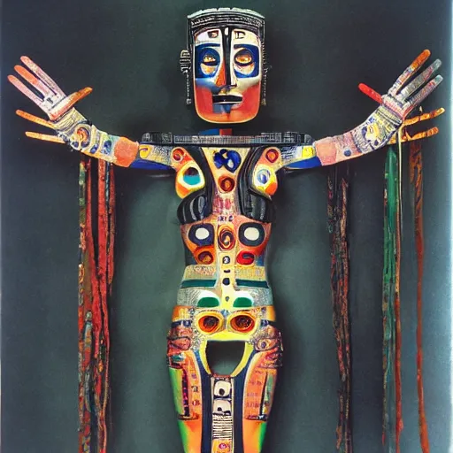 Image similar to A Mayan cyborg, by Nam June Paik, Man Ray, Annie Liebovitz