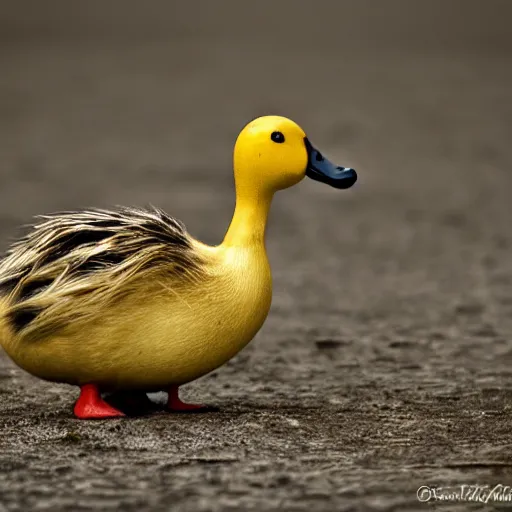 Prompt: professional, award winning photograph of banana duck. ISO 300, depth of field