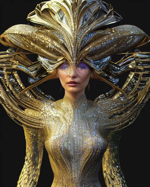 Image similar to a highly detailed metahuman 4 k close up render of an alien goddess bella hadid monument renaissance in iris van herpen dress schiaparelli in diamonds crystals swarovski and jewelry iridescent in style of alphonse mucha gustav klimt trending on artstation made in unreal engine 4