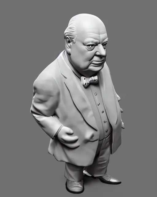 Image similar to full body 3d render of winston churchill as a funko pop, studio lighting, white background, blender, trending on artstation, 8k, highly detailed