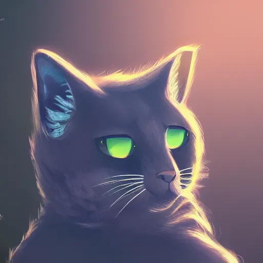 Prompt: portrait of a cat in a forest, by kawacy, trending on artstation, backlighting, sunlight, trending on pixiv, bokeh, furry art, anime