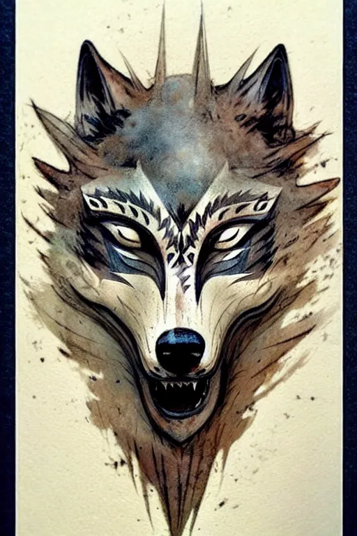 Prompt: ( ( ( ( ( traditional stylized wolf mask. muted colors. ) ) ) ) ) by jean - baptiste monge!!!!!!!!!!!!!!!!!!!!!!!!!!!
