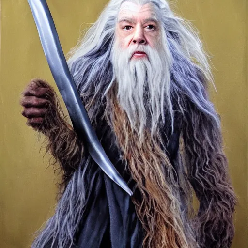 Image similar to chewbacca as gandalf, painting,