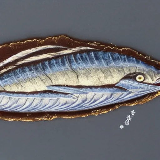 Image similar to a sardine in the style of gyotaku, extremely detailed,