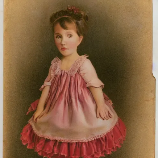Image similar to A portrait of a grumpy young girl in a frilly dress